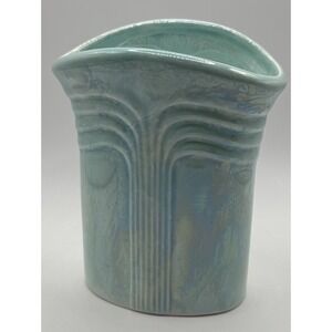 VTG Fabergé Cosmetics Fluted Art Deco Revival Pottery Aqua MCM Vase Vanity VGUC